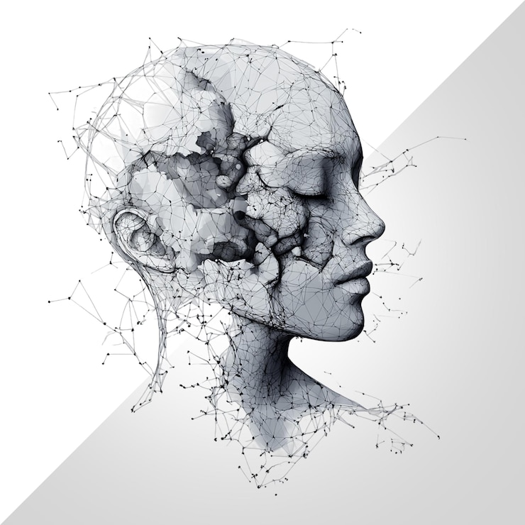 PSD abstract human head with physical structure isolated on transparent background