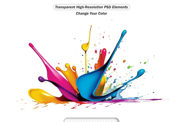 PSD abstract illustration of a colorful ink splash transparent