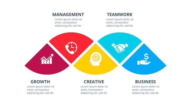 PSD 5가지 옵션이 있는 추상 infographic 요소입니다. 배너 또는 웹 디자인에 사용할 수 있습니다.