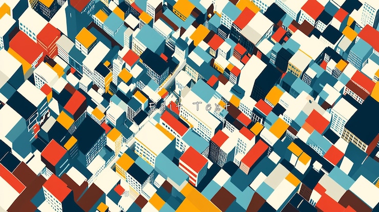 PSD abstract isometric city skyline with colorful buildings