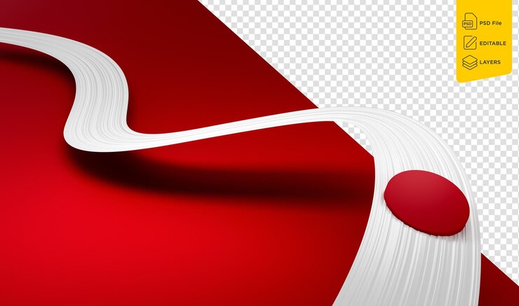 PSD abstract japan flag waving ribbon isolated on red background red and white 3d illustration