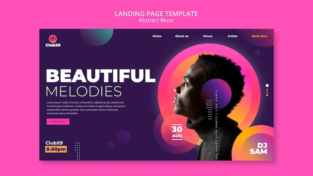 PSD abstract landing page template for music event