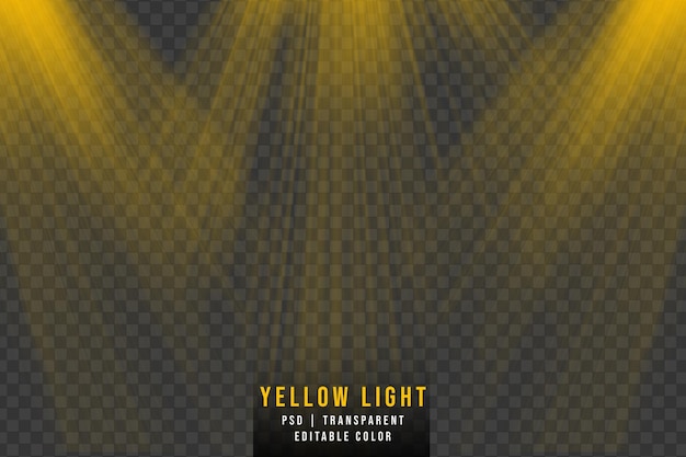 Abstract light effect in yellow color isoated on transparent background Sun rays effect