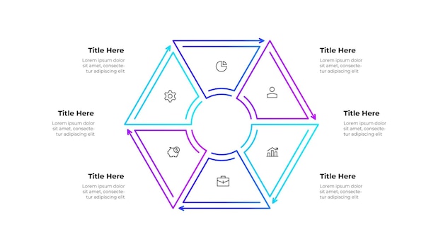 Abstract Lijndiagram voor zakelijke en financiële concepten Infografische sjabloon met 6 stappen