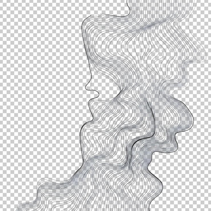 PSD abstract line art depicting flowing movement and organic forms isolated on transparent background