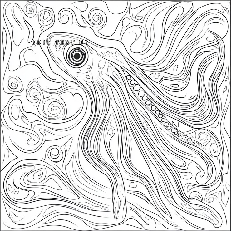 PSD abstract line art illustration of an octopus in swirling water