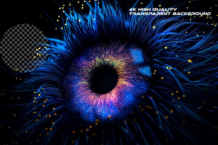 PSD abstract macro iris in night sky with stars on transparent background