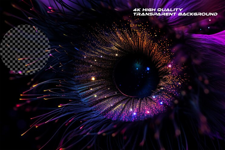 PSD abstract macro iris in night sky with stars on transparent background