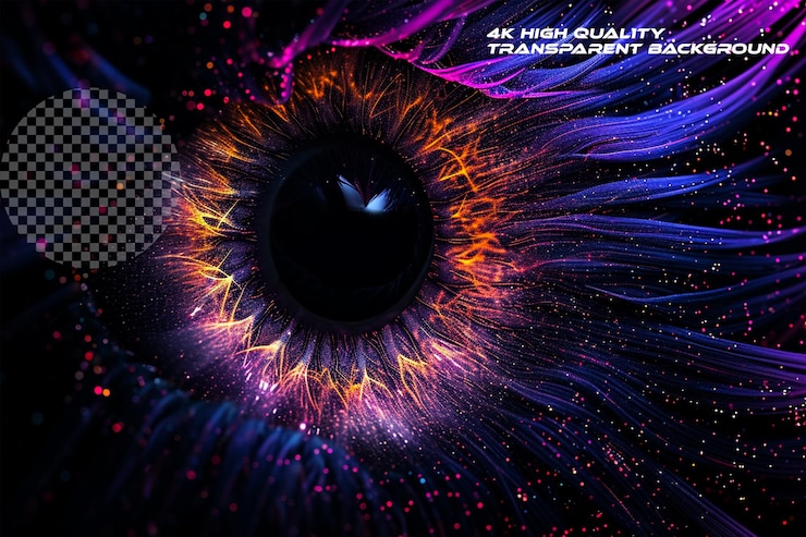 PSD abstract macro iris in night sky with stars on transparent background