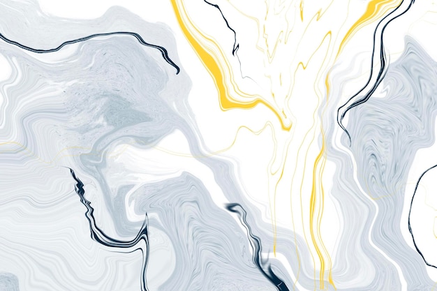 Abstract marbleeffect artwork with white background gray and black swirls and gold accents