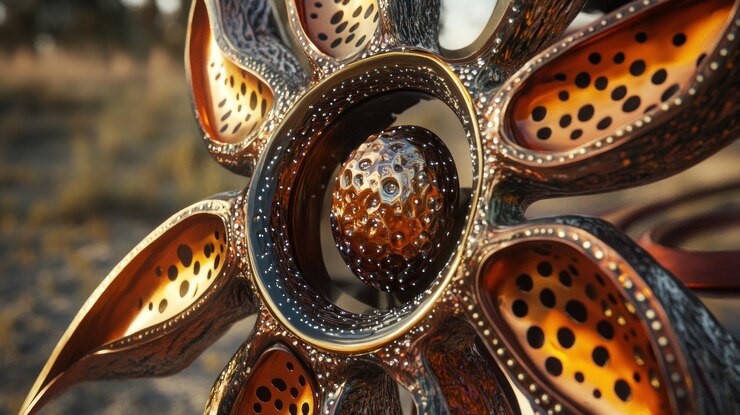 PSD abstract metallic sculpture resembling a flower