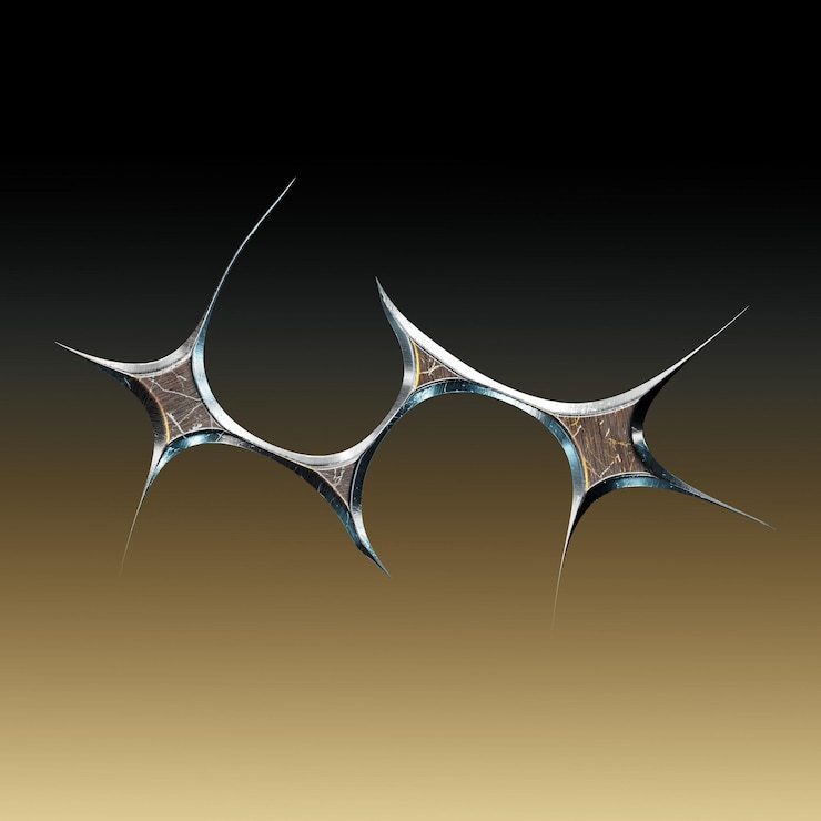 PSD abstract metallic sculpture with spiked geometric forms