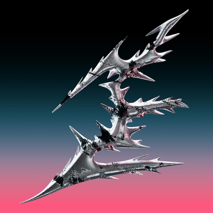 PSD abstract metallic sculpture with spikes and sharp angles