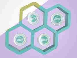 PSD abstract mock-up merchandise with insignia in hexagons