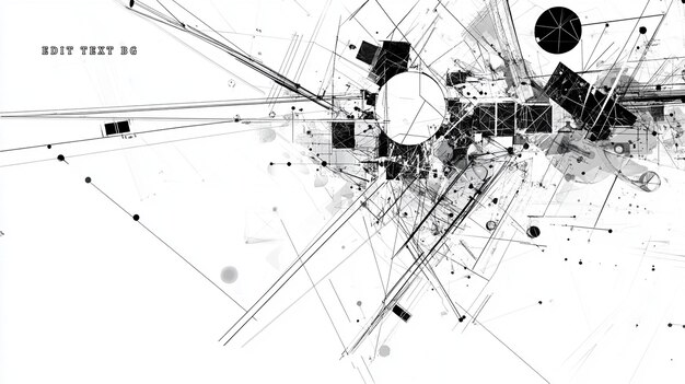 Abstract monochrome geometric shapes lines and points forming a complex network pattern on white background
