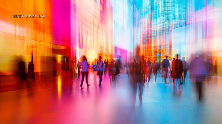 PSD abstract motion blur of people walking in brightly lit city street