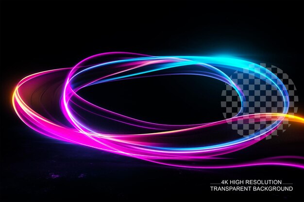 PSD abstract multicolor wavy line of light isolated on dark on transparent background
