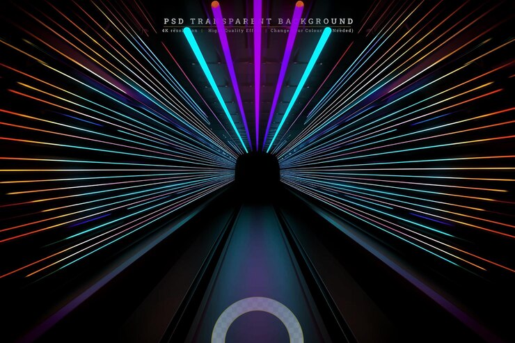 PSD abstract neon blue and purple light traces on transparent background