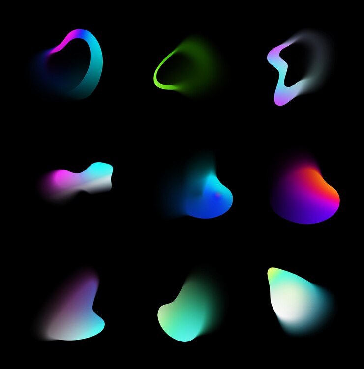 PSD abstract neon gradient shapes on black background