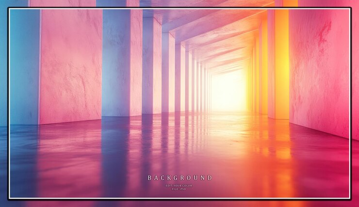 PSD abstract neon light corridor with glowing pink blue and orange colors