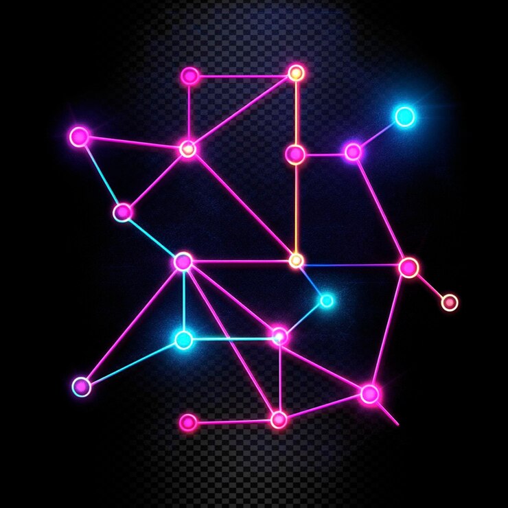 PSD abstract network connections with neon effect