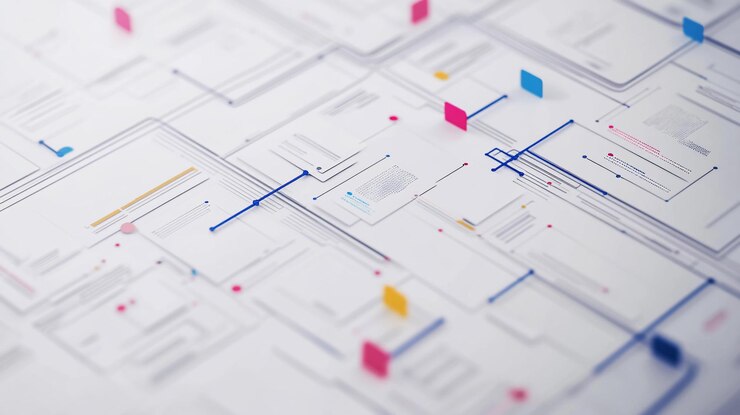 PSD abstract network diagram with interconnected elements and colorful highlights