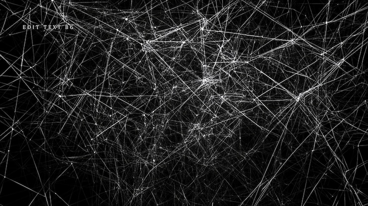 PSD abstract network of interconnected lines and nodes on black background
