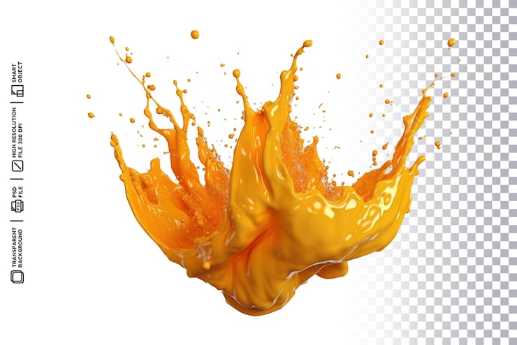 PSD abstract orange color wave splash design with transparent background