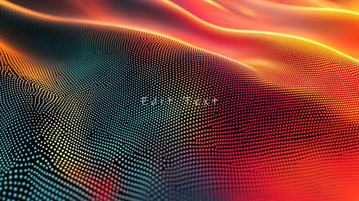 PSD abstract orange red teal wave of glowing particles