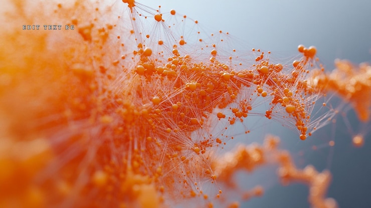 PSD abstract orange spheres connected by thin lines forming a complex network structure