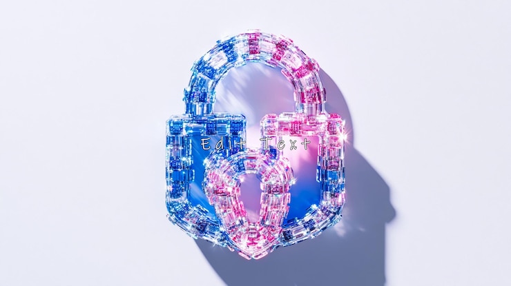 PSD abstract padlock symbol blue and pink crystal texture security concept