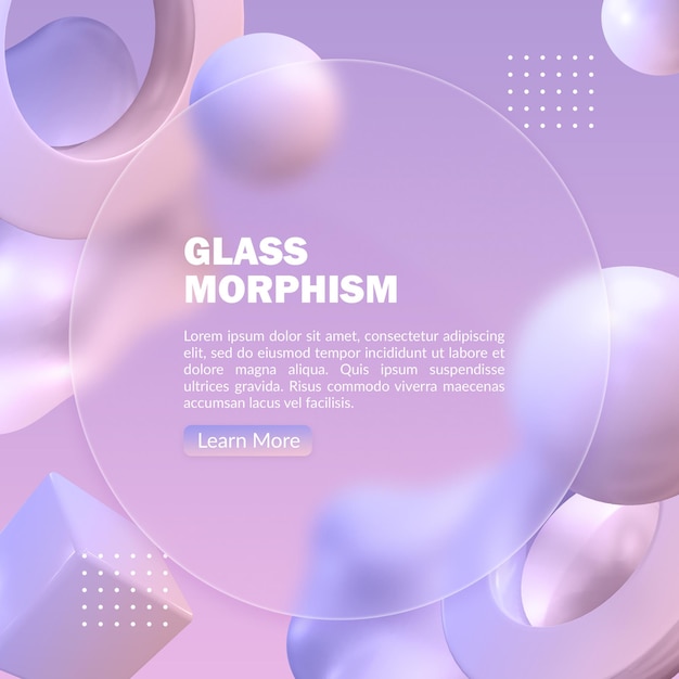 Abstract Pastel Banner with Blurred Glass Morphism Effect and 3D Render Object