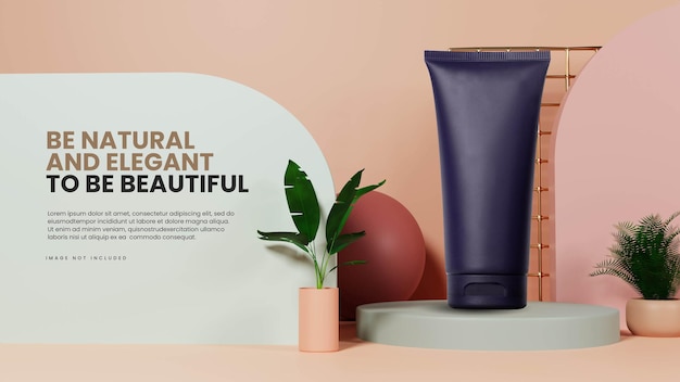 abstract pastel podium with tropical plant