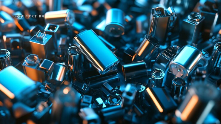 PSD abstract pile of metallic parts with blue and orange lighting