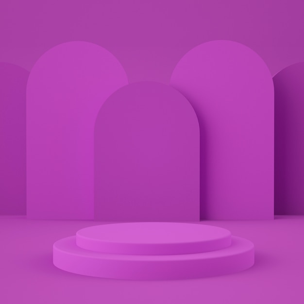 製品の幾何学的形状の表彰台と抽象的なピンクの壁。最小限のコンセプト。 3Dレンダリング