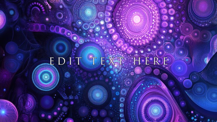 PSD abstract purple and blue fractal art with glowing circles and swirling patterns