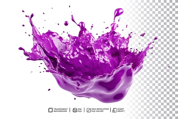 PSD abstract purple color wave splash design with transparency in photoshop