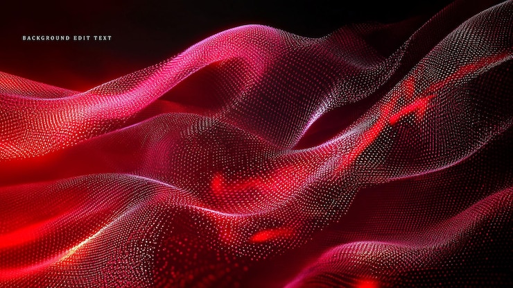 PSD abstract red wave of particles glowing and flowing in dark background