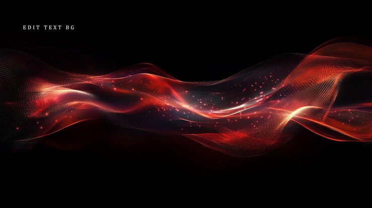 PSD abstract red wave with glowing particles on black background
