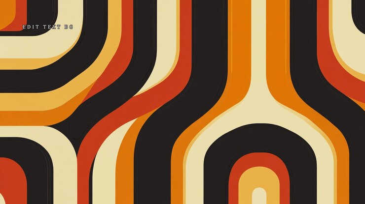 PSD abstract retro 70s style background with curved lines in orange brown and black