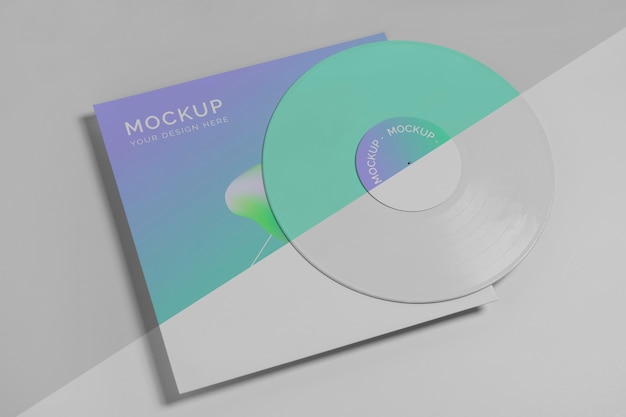 PSD abstract retro vinyl disk with packaging mock-up