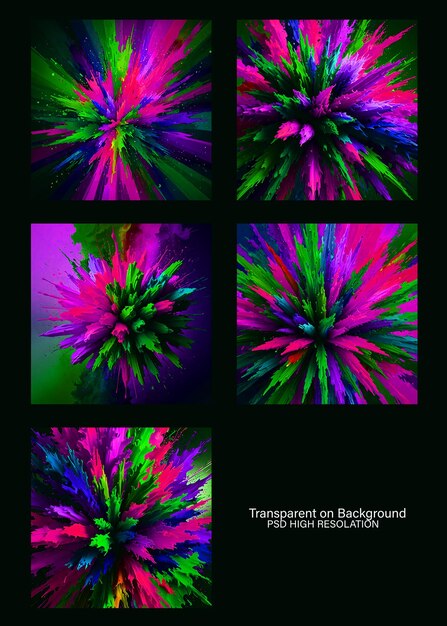 abstract shapes exploding in chaotic colorful motion on transparent background