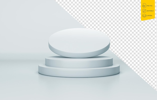 PSD abstract shine silver cylinder pedestal podium white empty room concept with circle 3d illustration