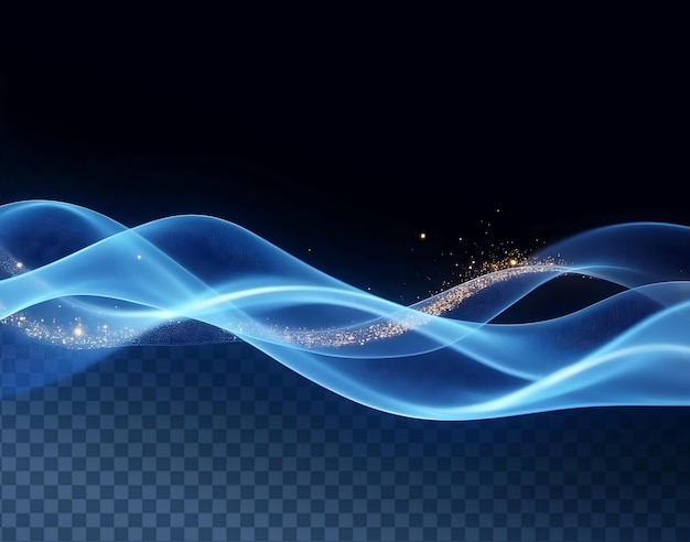 abstract shiny color blue wave design with bokeh lights isolated on transparent background