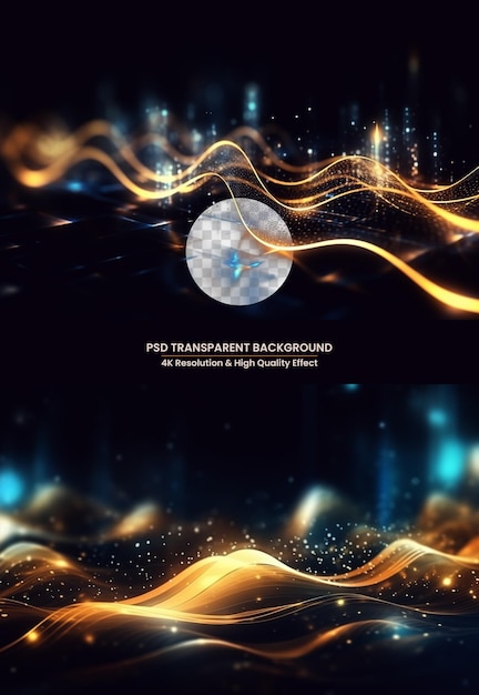 PSD abstract shiny color gold wave design element in the transparent background