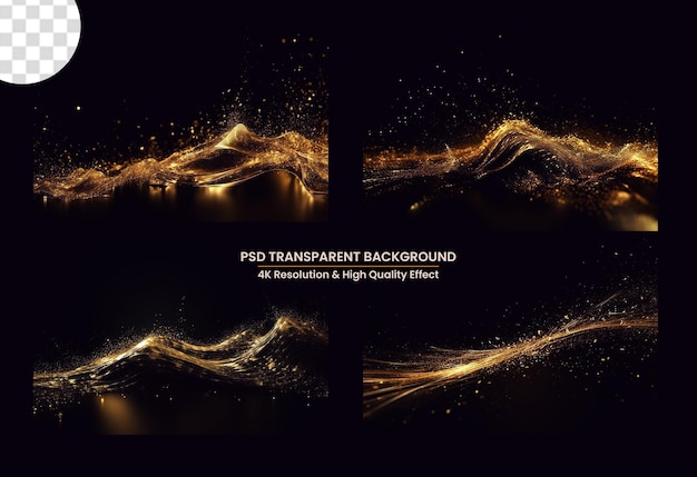 Abstract shiny color gold wave design element in the transparent background