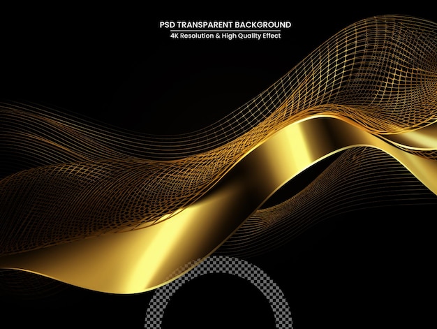 Abstract shiny color gold wave design element with glitter effect on transparent background