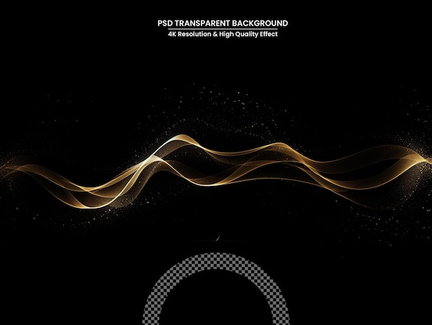 PSD Абстрактный блестящий элемент дизайна золотой волны с эффектом блеска на прозрачном фоне