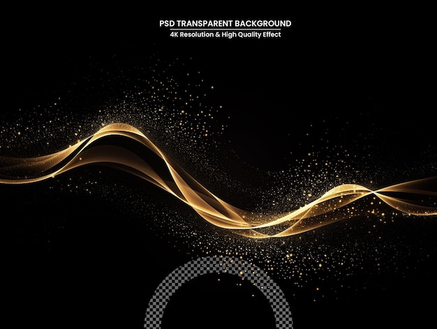 abstract shiny color gold wave design element with glitter effect on transparent background