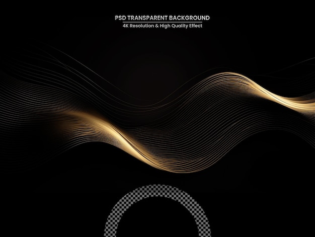 PSD abstract shiny color gold wave design element with glitter effect on transparent background